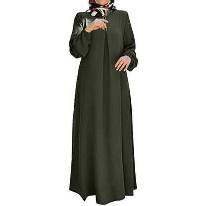 Maxi Dress for Women Long Sleeve Abayas Muslim Prayer Clothes Zipper Long Robe Kaftan Dresses Dubai Loose Dress - color: 2-green, size: Medium