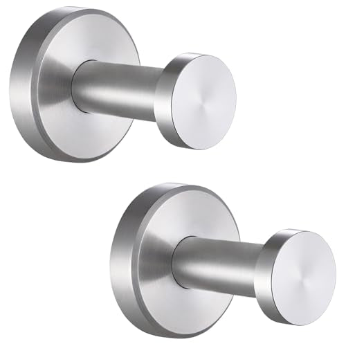APLusee Brushed Nickel Bathroom Towel Hooks, 304 Stainless Steel Coat Hook 2 Pack, Heavy Duty Towel Hanger for Bathroom, Wall Mounted - color: Brushed Nickel, size: 2 Pack