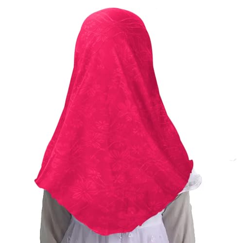 2PCS Girls Hijab Scarf Muslim Kids Amira Instant Hijab Headscarf Flower Head Wrap Scarf Turban for Age 2-6 Years - color: Orange + Rose