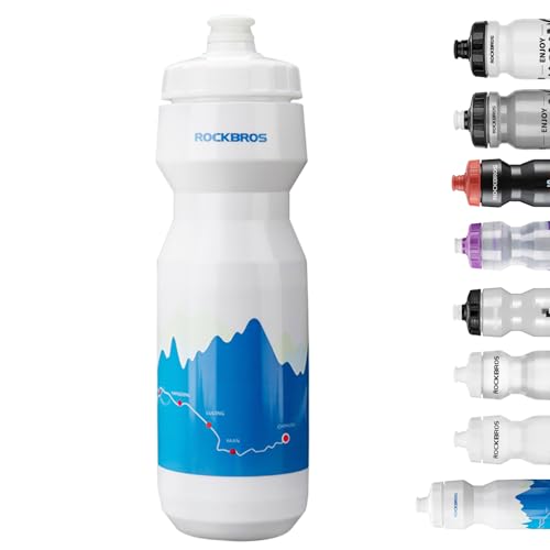 ROCKBROS Bike Water Bottle 20oz-25oz Squeeze Cycling Water Bottle BPA Free Leak Proof Sports Water Bottle with Dust Cover for Bicycle Running Gym Outdoor - color: 25oz Blue White, style: 1 Pack
