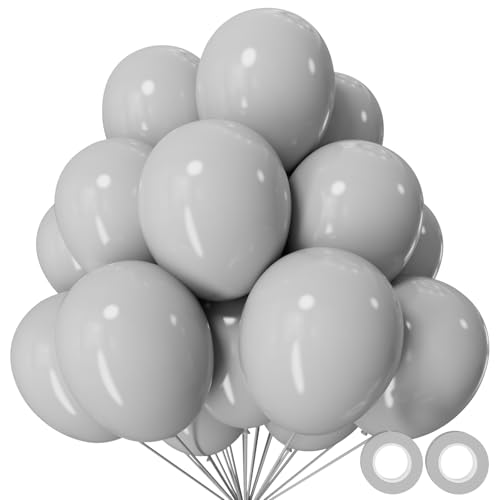 110pcs Grey Balloon 12 inch, Grey Latex Balloons for Birthday Party Baby Shower Wedding(with 2 Ribbons). - color: A09-grey, size: 12inch(normal)