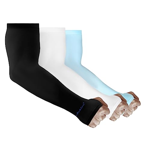 Achiou Arm Sleeves for Men Women, Sun Sleeves UV Protection Cooling Sports - color: 3 Pairs: Black,white,blue