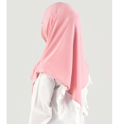 Modefa Islamic Girl Child Practical Amira Hijab Two Piece Muslim Scarf & Bonnet - Instant Easy Hijab - color: Pink