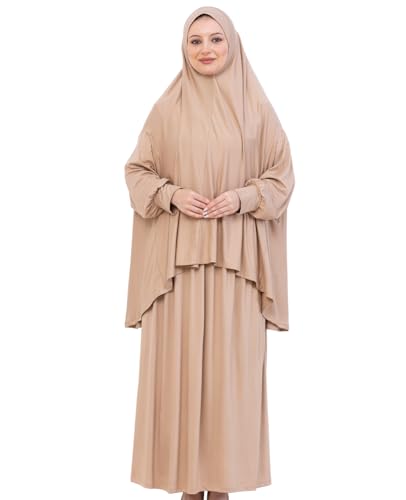 Prien Soft Prayer Dress For Women, Muslim Abaya Hijab Set, Long Turkish Cotton Praying Outfit, Islamic Clothes For Ramadan - color: Deep Mink
