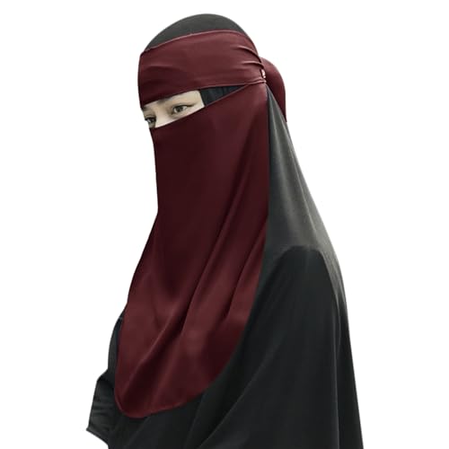 Single Layer Niqab, Soft Chiffon Muslim Veil Face Cover, One Layer Nose Piece, Hijab Prayer Face Mask for Women Men - color: Red