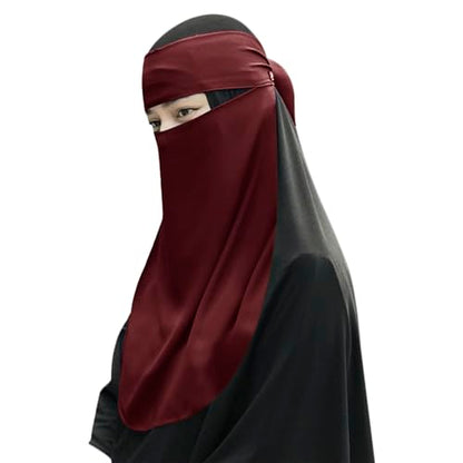 Single Layer Niqab, Soft Chiffon Muslim Veil Face Cover, One Layer Nose Piece, Hijab Prayer Face Mask for Women Men - color: Red