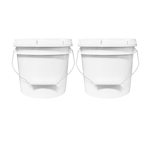 1-Gallon Bucket with Airtight Lid – Made in USA, Food Grade BPA Free Plastic, Heavy Duty Multi-Use, Metal Handle with Grip, Stackable Storage – White, 2 Pack - color: White, size: 2