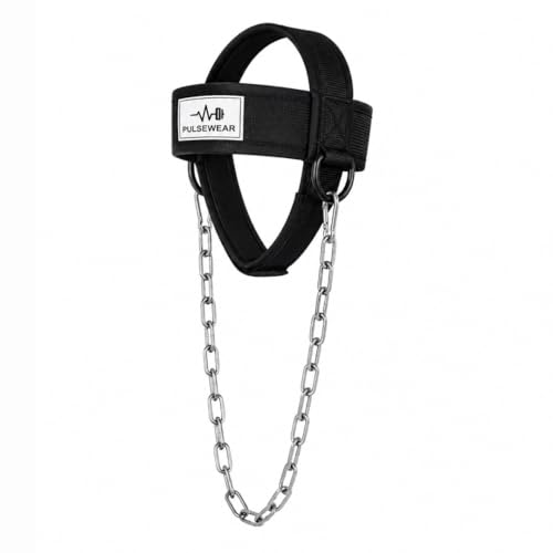 Adjustable Neck Training Harness with Steel Chain, Neoprene-Padded, for Neck Strength Training, Resistance Exercises, Wrestling, MMA & Fitness, Black