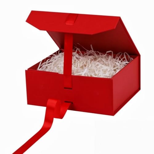 GoooodGift 1 Red Gift Box 8x7X3.11 Inch,Magnetic Lid Collapsible Gift Box - color: Red-8x7x3.3 Inch (Pack of 1)