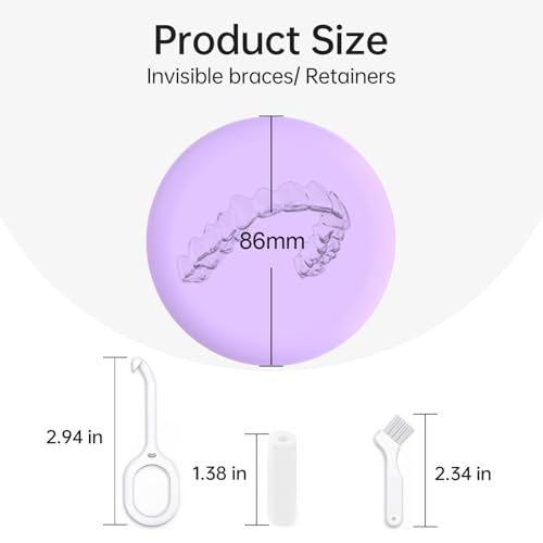 Slim Retainer Case Compatible With Invisalign - Cute Aligner Case With Silicone Pad, Mouth Guard, Removal Tool, Chewy and Brush - Purple - color: Purple