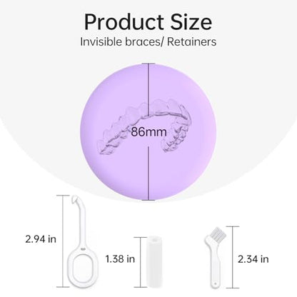 Slim Retainer Case Compatible With Invisalign - Cute Aligner Case With Silicone Pad, Mouth Guard, Removal Tool, Chewy and Brush - Purple - color: Purple