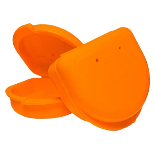 Dental Retainer Cases with Vent Holes, Orange, 2 Ct | High-Impact Durable Plastic, Write on ID Labels, 1-1/4" Depth, Stores Retainers, Aligners, Mouthguards, and Night Guards - color: Orange