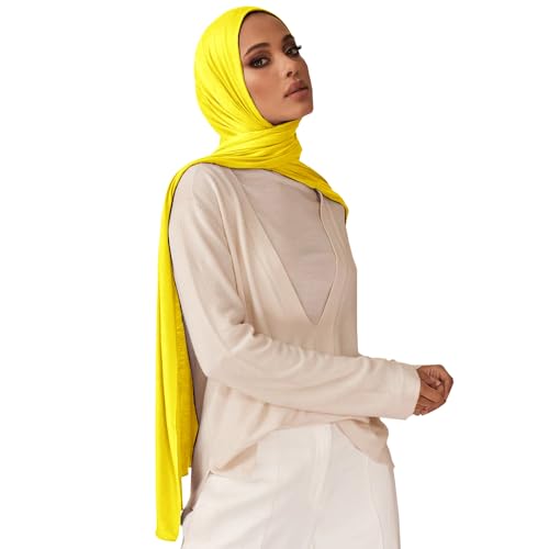 Soft Hijab Scarf for Muslim Women, 71" Long Head Wrap Shawl - color: Yellow