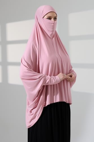 ihvan online, Women Muslim Hijab Cover, Islamic Khimar, Long Salah Clothes. Prayer Hijab for Women - color: Pink