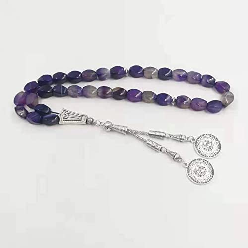 Tasbih Natural Purple Agate Stone Islamic misbaha Prayer Beads Muslim Bracelet (12x8mm x 45 Beads) - size: 12x8mm x 45 beads