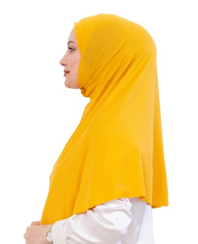 Prien Ready Hijab For Women, One Piece Muslim Instant Turban, Easy To Wear Long Head Scarf, Turkish Islamic Clothes For Abaya - color: Deep Yellow