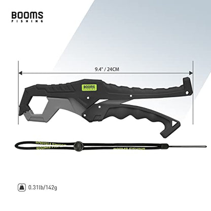 Booms Fishing G05 Lip Gripper Saltwater, 9.4" Plastic Catfish Grippers Pliers, Grabber Tool With Lanyard, Grips for Kayak Fishing Accessories, Great Holder for Caught Fish - color: Black
