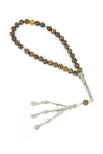 ihvan online, Islamic Prayer Beads (8mm – 33 Beads), Natural Stone Muslim Prayers Bead, Daily Dhikr Tasbeeh, Subha Tasbih Gift for Ramadan Hajj Umrah, Tiger Eye Stone Muslim Rosary, Brown - color: Tiger Eye - Brown, size: 8mm ( 33 Beads )