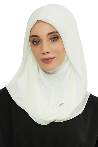 Aisha's Design Pre-tied Cotton-Chiffon Scarf for Women Practical Veil Instant Scarf Hijab Stylish Design - color: Ivory