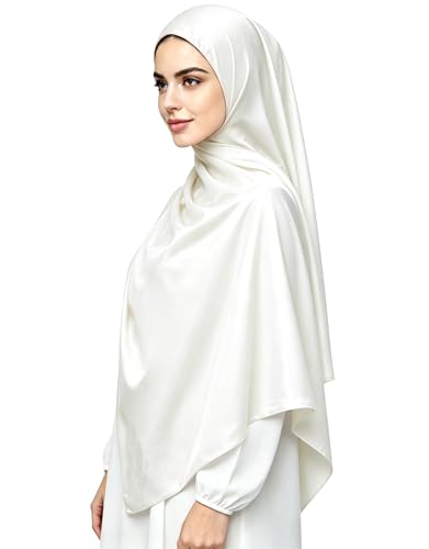 Lina & Lily Luxury Satin Hijab Head Scarf Shawl Wrap for Muslim Women Extra Long - color: Ivory White