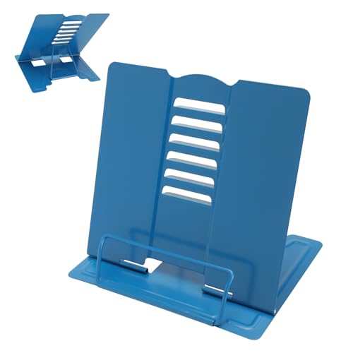 Metal Book Stand Adjustable Book Holder for Reading | Portable & Sturdy For Textbooks Cookbooks Sheet Music Papers Study - color: Dark Blue