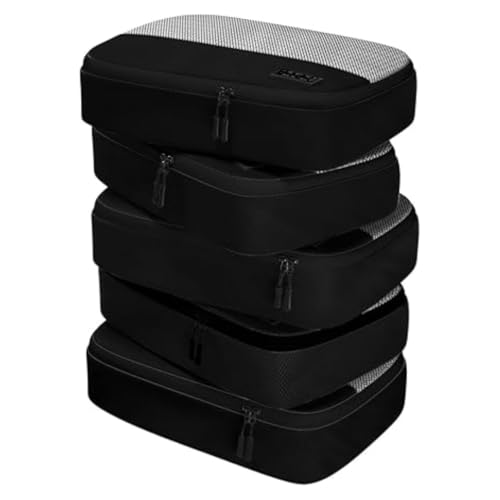 Medium Packing Cubes for Travel - 5pc Packing Cubes for Suitcases - Lightweight Luggage Organizer Bags (Non-Compression) - color: 5pc Black, size: Medium