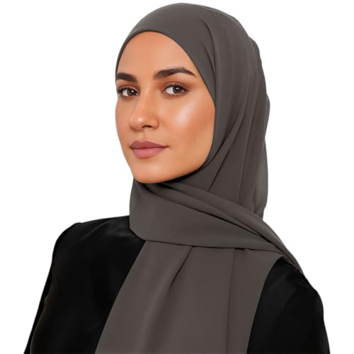 Yeieeo Instant Chiffon Hijab with Undercap (Tube or Bandage Cap), Breathable, no sweat buildup,Solid Chiffon Head Wraps - color: Dark Grey3
