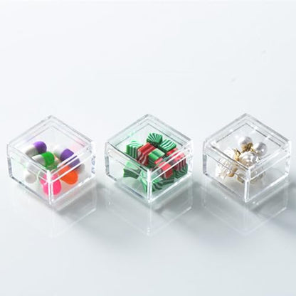 Small Acrylic Boxes with Lids Plastic Square Cube 2 Pieces Clear Box Storage Containers for Candy Pill and Tiny Jewelry - size: 1.18 x 1.18 x 0.86 Inch