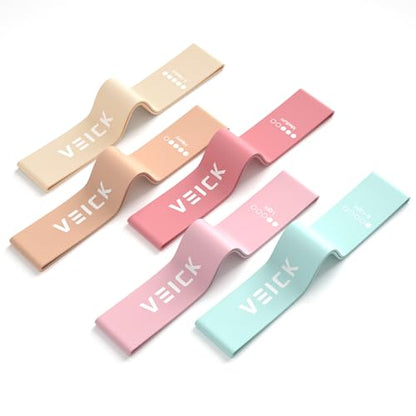VEICK Resistance Loop Bands Set of 5, Exercise Bands with 5 Resistance Levels, Stackable Workout Bands for Strength Training, Pilates, Fitness Gear for Men Women Home Gym Office Travel - color: Light Pink