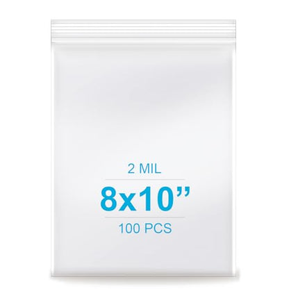 8''x 10'', (Pack of 100) 2 mil Thick Clear Plastic Reclosable Zip Poly Bags with Resealable Lock Seal Zipper for Photo, Jewelry, Bakery, Treats, Travel, Storage, Packaging & Shipping… - size: 8" x 10"