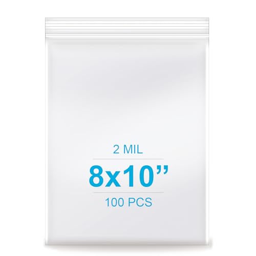 8''x 10'', (Pack of 100) 2 mil Thick Clear Plastic Reclosable Zip Poly Bags with Resealable Lock Seal Zipper for Photo, Jewelry, Bakery, Treats, Travel, Storage, Packaging & Shipping… - size: 8" x 10"