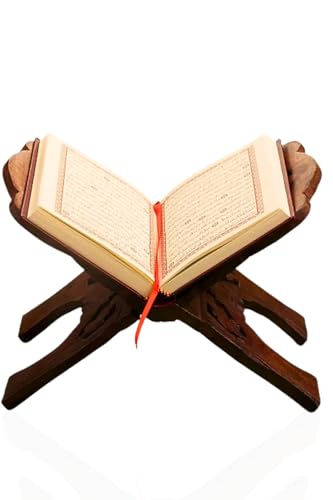 Handmade Wooden Holy Book Stand – Ethnic Folding Rehal for Bible, Bhagavad Gita, Quran, Granth Sahib – Decorative Showpiece (16 cm, Brown)