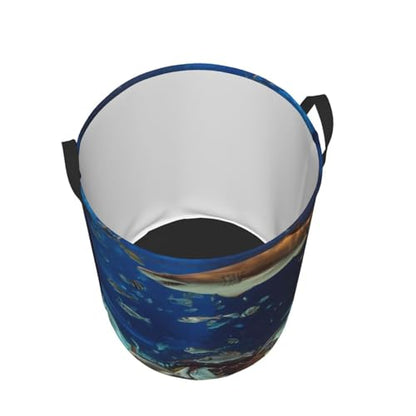 Aquarium Shark Round Waterproof Oxford Cloth Laundry Basket Multi-Purpose Storage Basket Toys Books Clothes Storage Basket - color: Black 8