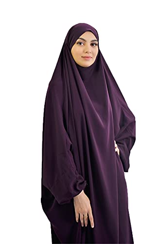 XINNI 여성용 무슬림 원피스 루즈 풀 커버 롱 드레스 원 사이즈 오버롤 히잡 토브 후드 드레스 - color: 퍼플.