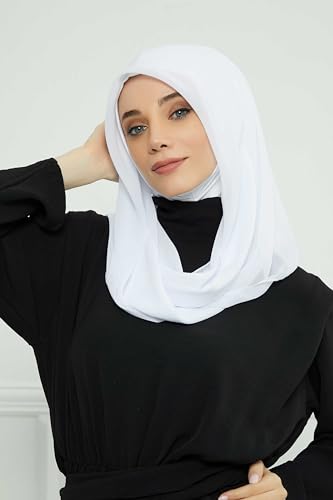 Aisha's Design Pre-tied Cotton-Chiffon Scarf for Women Practical Veil Instant Scarf Hijab Stylish Design - color: White