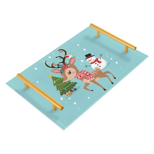 Bathroom Vanity Tray Counter Organizer, Christmas Deer Snowman Decorative Tray with Handles Countertop Storage for Bathroom Bedroom Kitchen Home Farmhouse - color: Christmas Deer Snowman