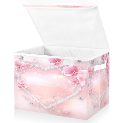 senya Valentines Baskets Collapsible Storage Bins with Lids, Love Butterfly Storage Boxes Clothes Baskets for Organizing - color: Pink