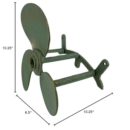 Zeckos Garden Hose Holder Boat Propeller 10.25 Inch Cast Iron Verdigris | Nautical Wall Design, Holds Up to 75 Feet, 6.5 Inch Deep, Three-Bolt Hardware Included - color: Boat Propeller - Green