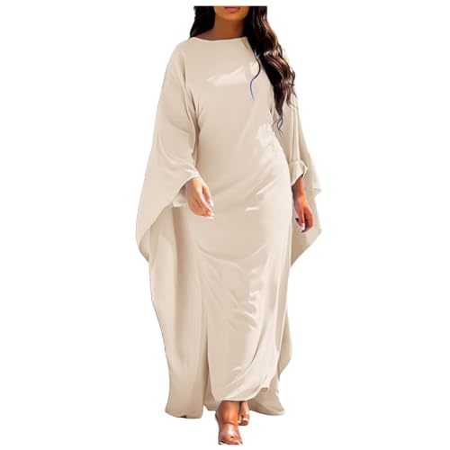 Muslim Dresses for Women One-Piece Long Sleeve Islamic Prayer Dress O Neck Slim Fit Islamic Evening Gown - color: White, size: Small