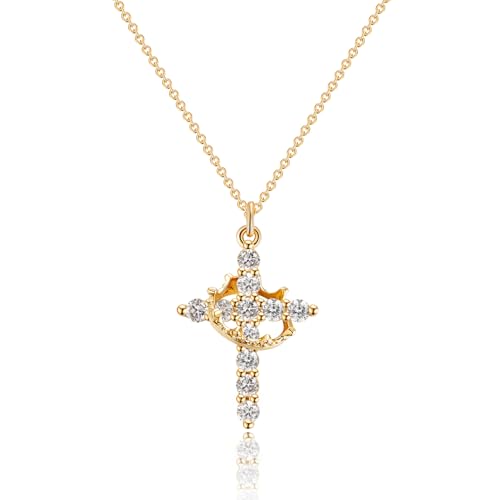 Robaice Upgraded Crown Cross Necklace for Women, 14K Gold Plated - color: M04 Diamond Clear, Apr