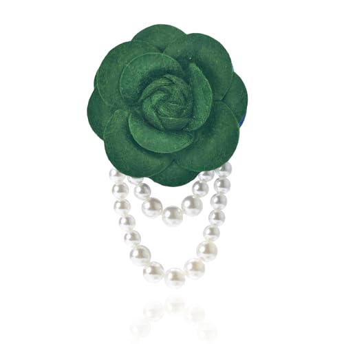 Vintage Camellia Pearl Tassel Brooches Bracelet Bohemian Pearl Safety Pins Bracelets Flower Hairpin Headpieces Shawl Pins Dainty Elegant Lapel Pin Wedding Party Dress Accessories for Women - color: Green1
