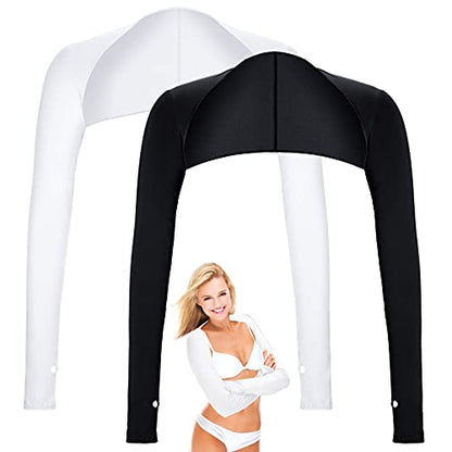Aster Cooling Shawl Arm Sleeve with Finger Hole Sun Protection Cooler Shrug Arms Wrap 2-piece - color: White and Black