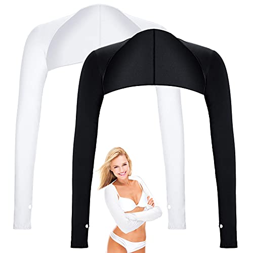 Aster Cooling Shawl Arm Sleeve with Finger Hole Sun Protection Cooler Shrug Arms Wrap 2-piece - color: White and Black