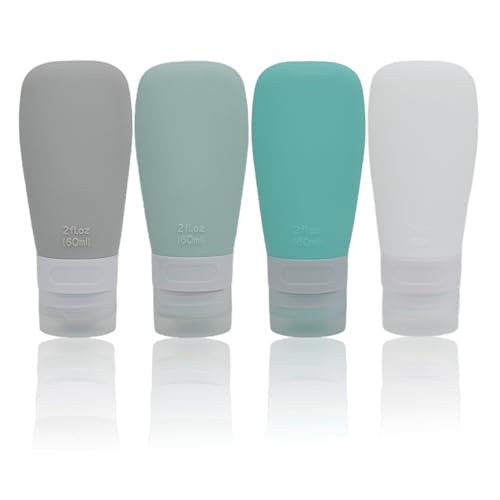 Silicone Travel Bottles, Leak Proof Squeezable Refillable Travel Accessories Toiletries Containers Travel Size Cosmetic Tube for Shampoo Lotion Soap Liquids (2oz Grey/blue/white/green) - color: Grey/blue/white/green