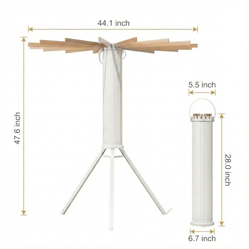 Clothes Drying Rack Foldable, Portable Laundry Drying Rack for Clothes with 16 Wooden Rods & 48 Windproof Slots, Collapsible Tripod Dry Rack for Apartment, RV, Balcony - style: Standing