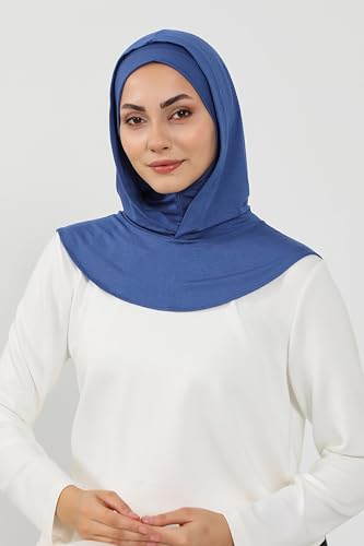 Aisha's Design Full Coverage%95 Cotton Bonnet for Women, Ready-to-Wear Hijab Bonnet Headscarf with Neck Coverage - color: Indigo