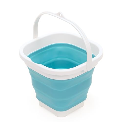 SAMMART 2.6L (0.68 Gallon) Super Mini Sqare Collapsible Plastic Bucket - Foldable Square Tub - Portable Fishing Water Pail - Space Saving Outdoor Waterpot (1, Bright Blue) - color: Bright Blue