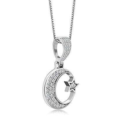 My Daily Styles 925 Sterling Silver CZ Islamic Muslim Pendant Necklace with Crescent Moon and Star Design