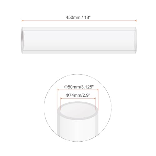18" Clear Plastic Rigid Pipe 74mm ID x 80mm OD (2.9" ID x 3.125" OD) Acrylic Round Tubing, [for Plumbing, Hydraulics, Aquarium] - size: 2.9" x 3.125"
