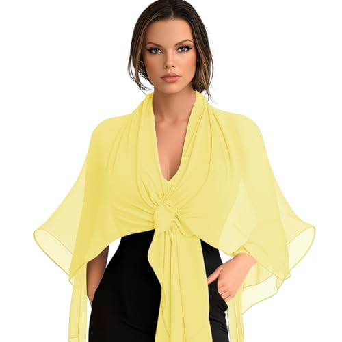 Chiffon Scarf,Soft Breathable Chiffon Shawls and Wraps,Silky Women's Hijab for Evening Dresses Wedding Bridal Scarves - color: Light Yellow, size: 67 x 28 inches